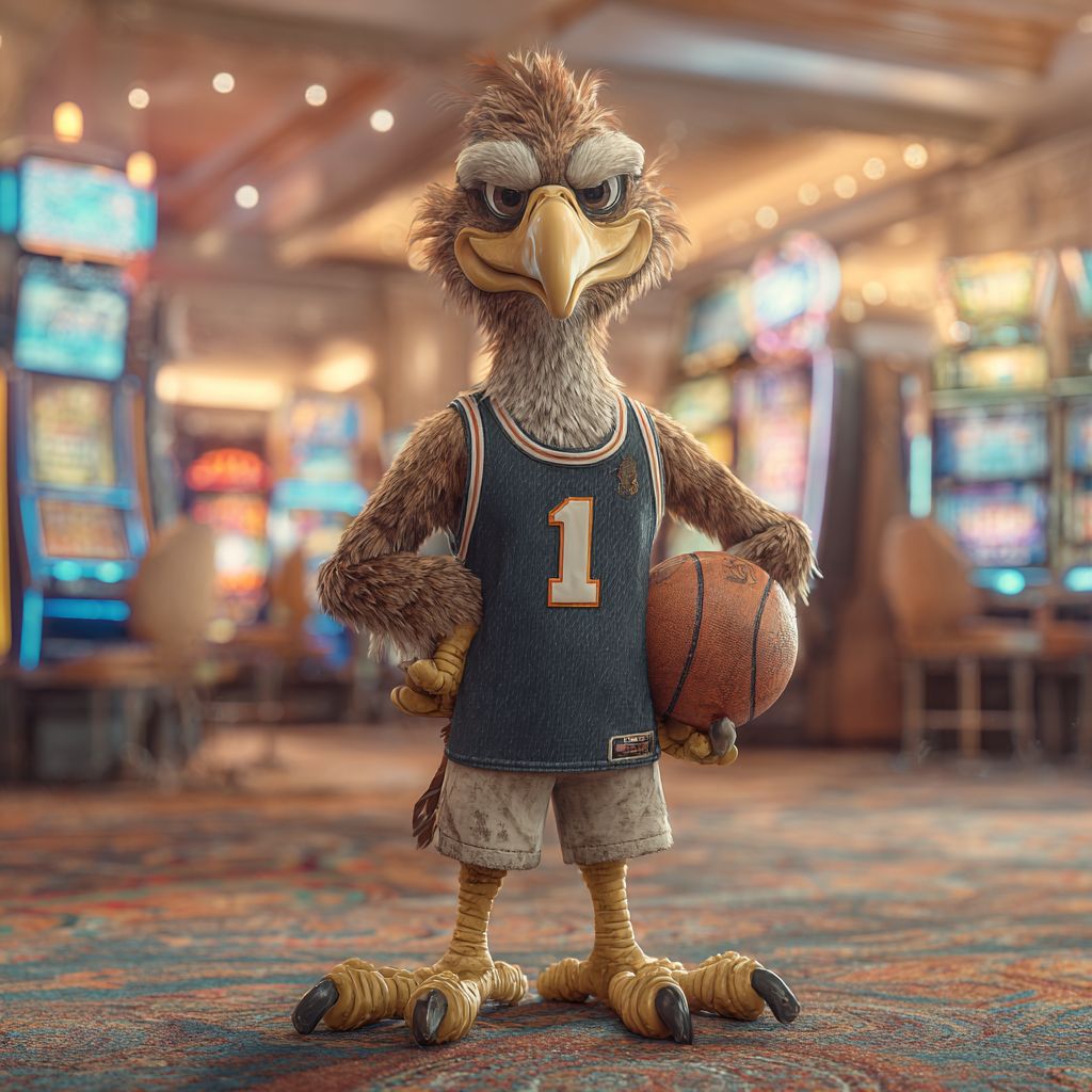 SkyPH mascot eagle with a basketball