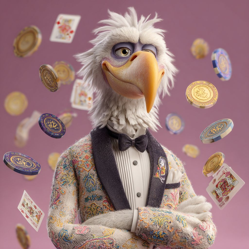 SkyPH mascot eagle in costume with game chips