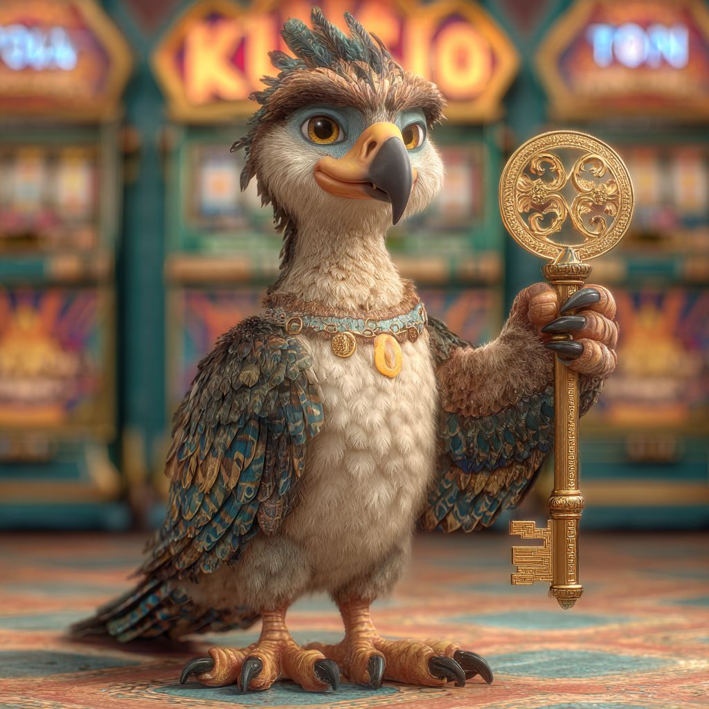 SkyPH mascot eagle with a golden key in the casino