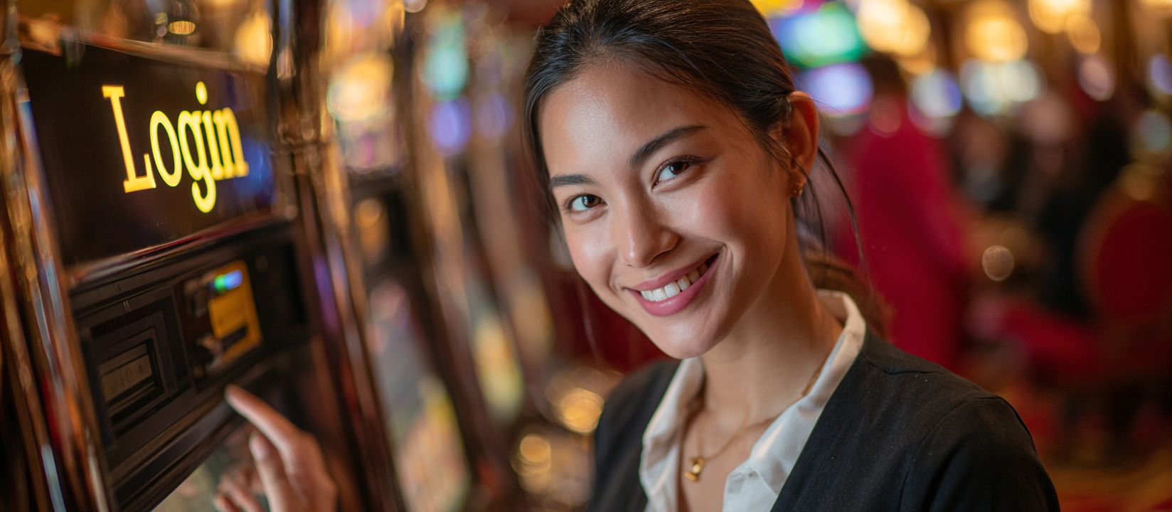 Woman logging in at SkyPH slot machine in casino hall